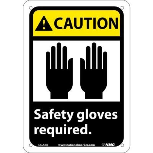 National Marker Co Graphic Signs - Caution Safety Gloves Required - Plastic 7inW X 10inH CGA8R